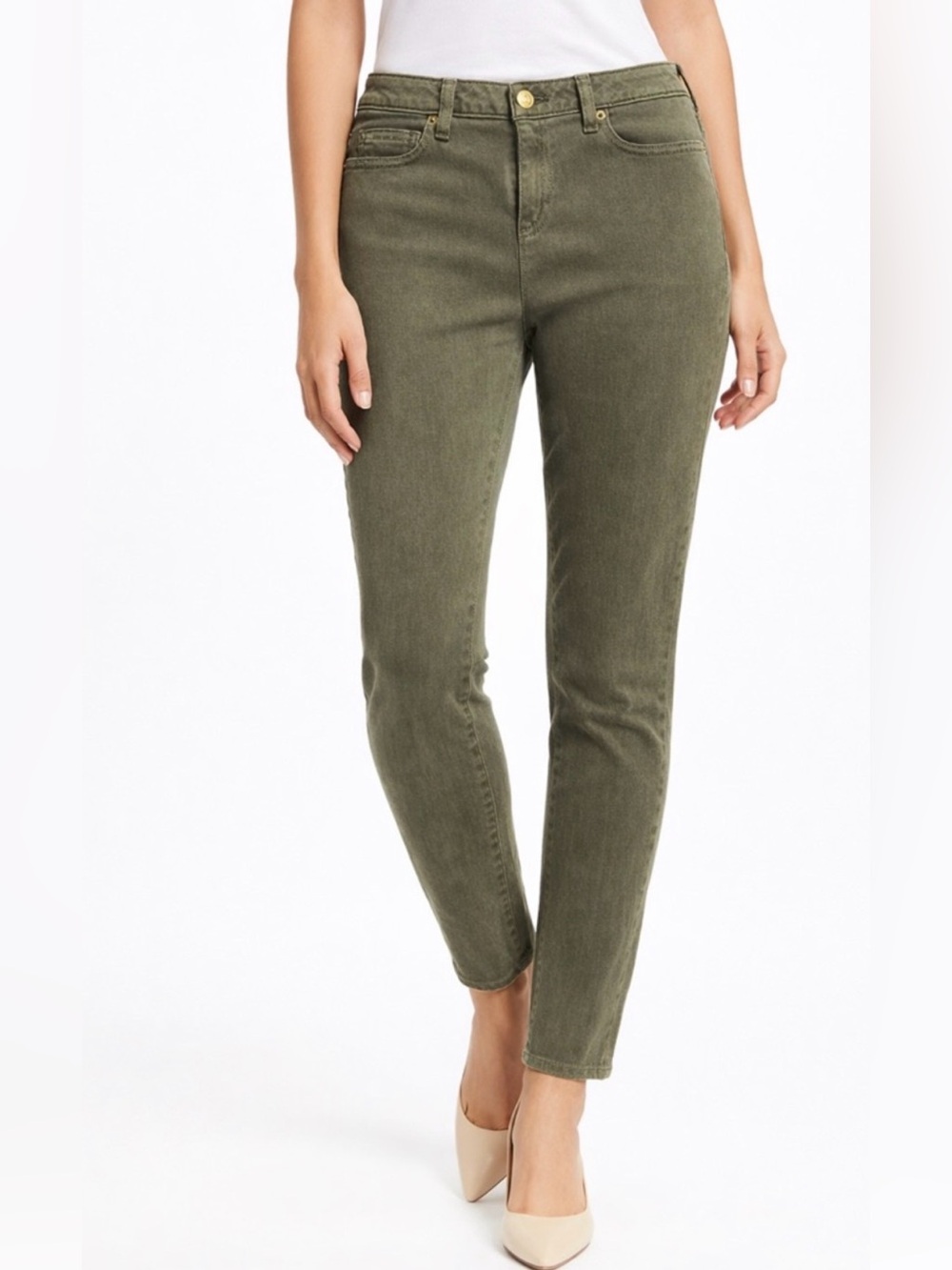 Michael Kors Izzy Cropped Skinny Jeans Olive Green Size 10 Mid Rise 32W 26L